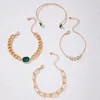 Anklets Crystal Inlaid Wheat Ear Water Droplet Sugar Shape Bracelet Set Light Luxury Green Combination Four Piece