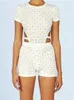 Kvinnors spårdräkter Kvinnor Floral Estetic Y2K Tvåbit Set Short Sleeve Cut Out Bodysuit Top Bodycon Shorts Summer Sexig Retro Retro