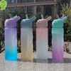 600ml Large Capacity Water Bottle Straw Cup Plastic Water Cup Rainbow Gradient Frosted Outdoor Sports Student Couple Cup Kettle