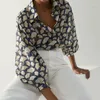 Camicette da donna Camicetta da donna Stile inglese Moda accogliente Elegante stampa a foglie Blusas in seta sciolta Mujer De Moda Camicia Top per