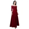 Ethnic Clothing Women Off Shoulder A-line Wedding Dress Burgundy Toast Velour Backless Party Dresses