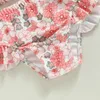 Bikini da bambina in due pezzi Set di fiori / testa di toro Gilet con maniche a mosca con slip elastico in vita Costume da bagno per la spiaggia estiva