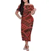 Party Dresses Polynesia Women Off Shoulder Dress Elegant Women's Design Print Sexig mode Kort ärm Långt