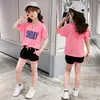 Sets Suits Summer Girls Clothes Set Short Sleeve T shirt Short Pants 2 PCS Children Clothing For Teen Kids 4 6 8 10 12 Years 230508