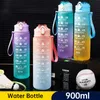 900 ml butelka z wodą z markerem czasowym motywacyjna butelka z wodą Sport butelka wody ze słomką do fitness na świeżym powietrzu BPA za darmo