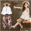 Kledingsets Tiener Girl Kleding Zomer Kinderen Fashion Sling Tops Floral Two Piece Set Children Suit Girls Outfits 4 5 8 9 10 12 Ye Dhngf