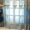 Sheer Curtains Louver embroidery film curtains for living rooms European luxury blue window screen highend kitchen curtain panel AD511H 230508