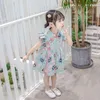 Девушка платье девушки платье 2023 китайское стиль ретро-цветок лето принцесса по колену повседневную экипаж.