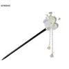 Hair Clips Vintage Wooden Stick Chinese Style Flower Hairpin With Tassel Classical Elegant Lady Clip Woman Accessories SL
