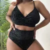 Kvinnors plus -storlek badkläder L4XL Black Leopard Print Bikini Set Sexig Push Up High midjen Badkläder Backless Women's Swimsuit Brazilian Bathing Suit Beachwear Z0508