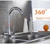 Küchenarmaturen Wasserhahn Waschbecken Kalt- und Wassermischbatterie Doppelgriff 360 Rotation Messing