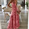 Casual Dresses Sexy Women V Neck Party Dresses Vintage Printed Boho Long Dresses Elegant Flying Sleeve Fashion Sexy Slim Maxi Dress Mujer 230509