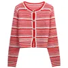 427 2023 Runway Summer Brand Same Style Sweater Sweater korte mouw Cardigan Crew Neck Black Red Mode Kleding Hoogwaardige dames Mingmo