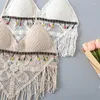 Tank da donna Sexy Bikini Top Women Wechet Boho Beach Camisoles Bralette Halter Cami Cami Bra Knitted Bra Beachwear Dropless