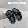 Slippers 2023 Summer Handmade Genuine Leather Thick Sole Woman Slides Beach Belt-Buckle Slipper