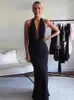 Casual Dresses Evening Party For Women kläder 2023 Tie Halter Cowl Neck Sleeveless Black Long Dress Backless Night Out Sexig Maxi