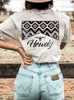 Maglietta da donna Howdy cowgirl magliette mulheres ocidental sul retro t camisa bonito steer crnio aztec grfico camiseta vero carta tshirt manga curta J230506