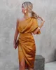 Casual Dresses Satin Dress Sexig fest Silk Robe One Shoulder High Split Short Sleeve Evening Maxi For Women Clubwear Vestidos