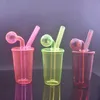 Colorful Small Glass Oil Burner Bong Hookah Coffee Cup Clear Pyrex Thick Bubbler Smoking Water Pipe Recycler Ash Catcher Bong with 30mm Ball bowl