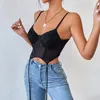 Femmes Débardeurs Camis Femmes Dentelle Épissage Maille Irrégularité Débardeur Avec Bretelles Bustiers Pas De Coussin De Poitrine Corset Couleur Unie Crop Tops Streetwear 230509