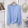 Camisetas de mujer Camisetas de protección solar con mangas largas Mujer delgada Ropa de verano Ranuras Tops de moda Tul coreano Sólido Azul Blanco Suelto