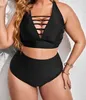 Women's Plus Size Swimwear Adjustable Plus Size Cross Hollow High Waist Bikini Swimwear Women's Swimsuit Beachwear Big size Bathing Suits Z0508