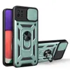 Telefonfodral för Samsung Galaxy A12 A22 A32 A42 A52 A11 A21S A31 A51 A71 4G 5G med 360 ° Roterande kickstand Ring Car Mount Double-Layer Slide Camera Protect Cover Cover Cover Cover