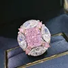 Vintage-Blumen-Rosa-Diamant-Ring-Set, 100 % echtes 925er-Sterlingsilber, Party-Ehering-Ringe für Frauen, Braut- und Verlobungsschmuck