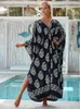 Kvinnors badkläder sexig rayon v hals kaftan klänning för kvinnor strandtäckning lös bohemisk maxi baddräkt täcker 2023 robe beach-weartunic