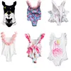 Children's Swimwear Baby Girl Unicorn Cleren geplooide mouw Bikini One Piece Swimsuit Girls Beach Kostuum Pasgeboren Boy Clothing Sets P230509