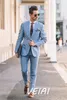 Męskie garnitury Blazers Sky Blue Men garnitury biznesowe 2 -częściowe zestawy blezeru Terno Social Masculino szczyt lapowy pojedynczy piersi ślub zużycie 230509