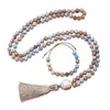 Hänge halsband 8mm kejsare jasper pärlor knutna japamala halsband meditation yoga välsignelse smyckesuppsättning 108 mala rosenkrans natursten hänge 230509