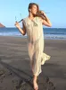 Damskie stroje kąpielowe dzianina seksowna siatka pusta z frędzlami sznurka z boku szczelinę plaża maxi sukienka Summer Women Ubranie strojów kąpielowych Bikini