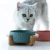 Karmienie ceramiczna miska dla psów kota i karmienia wody dla szczeniaka z drewnianym stojakiem dla zwierząt akcesoria produktów małych zwierząt #p006