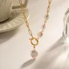 Pendentif Colliers Collier Baroque Romantique Pour Femmes Perle Naturelle Dames En Acier Inoxydable Bijoux Cadeau Collier