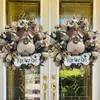 装飾的な花のドアぶら下がった花輪の正面飾り手の手作りのクリエイティブドッグヘッドパーティーの家のための装飾