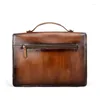 Briefcases Retro Genuine Leather Totes Bag Handbag Casual Shoulder Hand-painted First Layer Cowhide Men's Business Briefcase