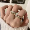 Band Rings JWER 2023 New Unique Design Enamel Checkerboard Ring Women's French Retro Index Irregular Opened Finger Ring Z0509