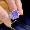 Flower Cut 6ct Amethyst Diamond Ring 100% Real 925 sterling silver Party Wedding band Rings for Women Promise Engagement Jewelry