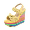 Height Increasing Shoes Rainbow Wedge Sandal Open Toe Weave Sandalias Summer Women Platform Plus Size High Heels sandales WSH4563 230508