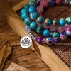 Kedja 108 pärlor buddhist mala wrap stack lager armband för kvinna rose kvarts lila japer turqoise ite och lotus 230509