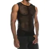 MENS TANK TOPS SEXY TOPPRESPARENT MESH ORSHIRT FISKNET VEST Sträng ärmlösa skjortor Male See Through Night Clubwear Slim Sport 230509