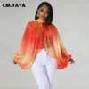 Womens Blouses Shirts CMYAYA Women Fashion Gradient Printed Batwing Long Sleeve Front Split See Though Loose Sexy Party Club Blouse and Shirt Tops 230509