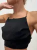 Kadın Tişörtleri Saten Kısa Asma Yelek Kadınlar Seksi Sırtsız Dantel Yukarı Tank Top Kadın Moda Hollow Out High Street Sling Shirt