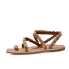 Salpistas de verão sandálias femininas doces boho pérolas decoração sandálias de couro plus size women women sapatos de férias de areia de praia 2305