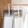 Hangers Racks 5in1 Magic Trouser Clothes Stainless Steel Folding Tie Bedroom Wardrobe Organizer Storage 230508