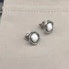 Plaqué Designer Bijoux Boucles d'oreilles Stud Boucle d'oreille Câble 18K Cristal Or Irrégularité Blanc Agate Vintage Femmes Designers de luxe Bijoux en argent sterling pour femmes