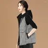 Kvinnors västar väst 2023 Autumn Winter Retro Cotton Waistcoat jackor förtjockad mode huva rutig kort jacka överrock kvinna