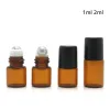 Amber Roller Ball Essentiële olie Parfum Flessen 1 ml 2 ml Monsterrol op Roller Ball Glass Flessen voor Travel 100pcs/Lot Factory Outlet