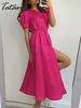 Casual Dresses Classic Women's Summer Dress with Slit Orange Elegant O Neck Maxi Dresses Office Ladies Button Up Holiday Dress for Women 230509